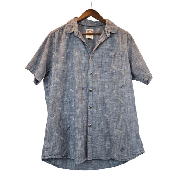 Micros Los Angeles Blue Chambray Pineapple Tropical Print Shirt Pocket Large - Picture 1 of 8